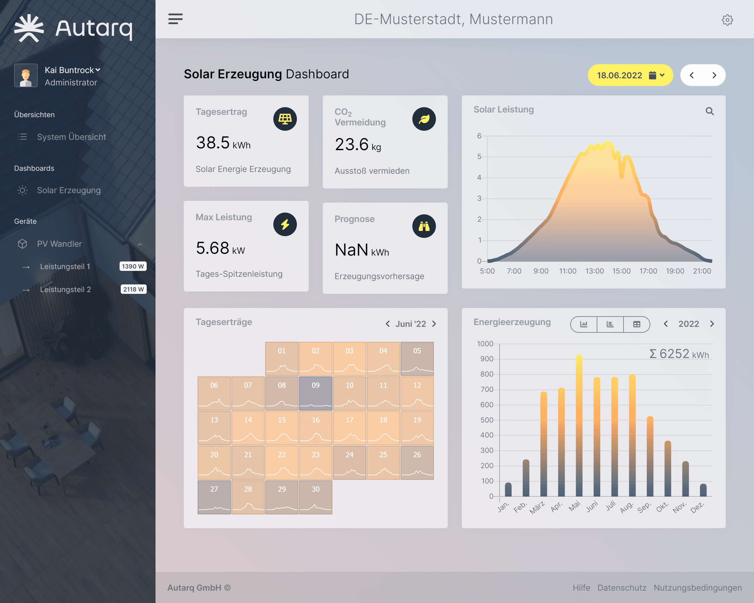 Monitoring-Anwendung Solarstrom  Autarq